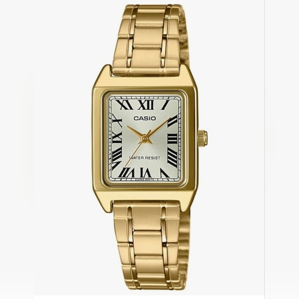 Casio LTP-V007G-9B Women's Rectangular Gold Tone Stainless Steel Roman Gold Dial
